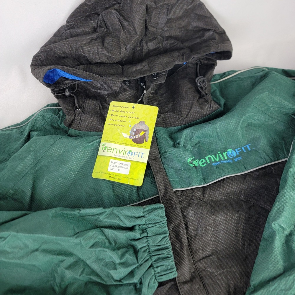 EnviroFIT Green Black Waterproof Windbreaker Jacket Hooded Recyclable DNWJ005 M